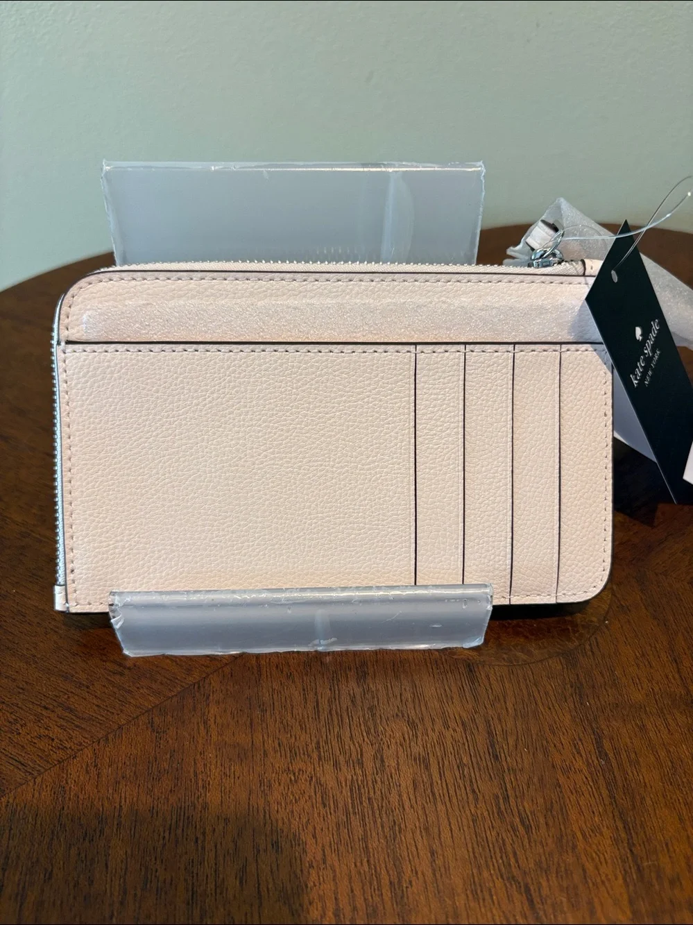 kate spade Lucy small L-zip wristlet wallet card holder fresh Peach/olive  NWT